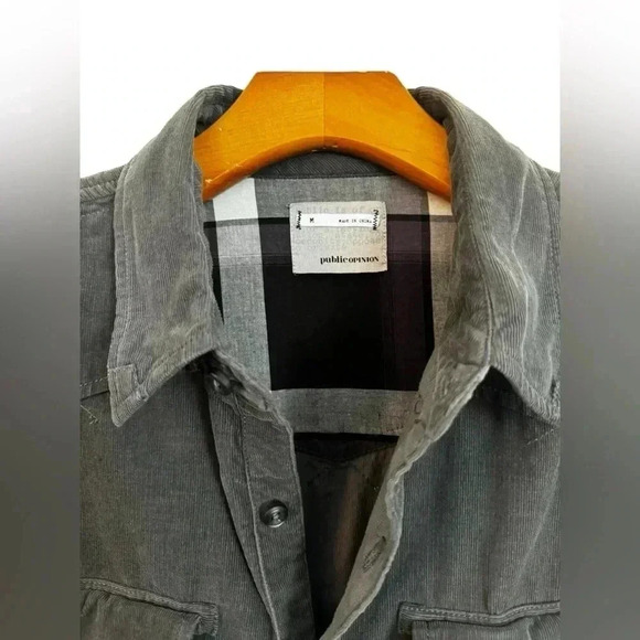 Public Opinion Gray Corduroy Long Sleeve Shirt Size M - Picture 4 of 16